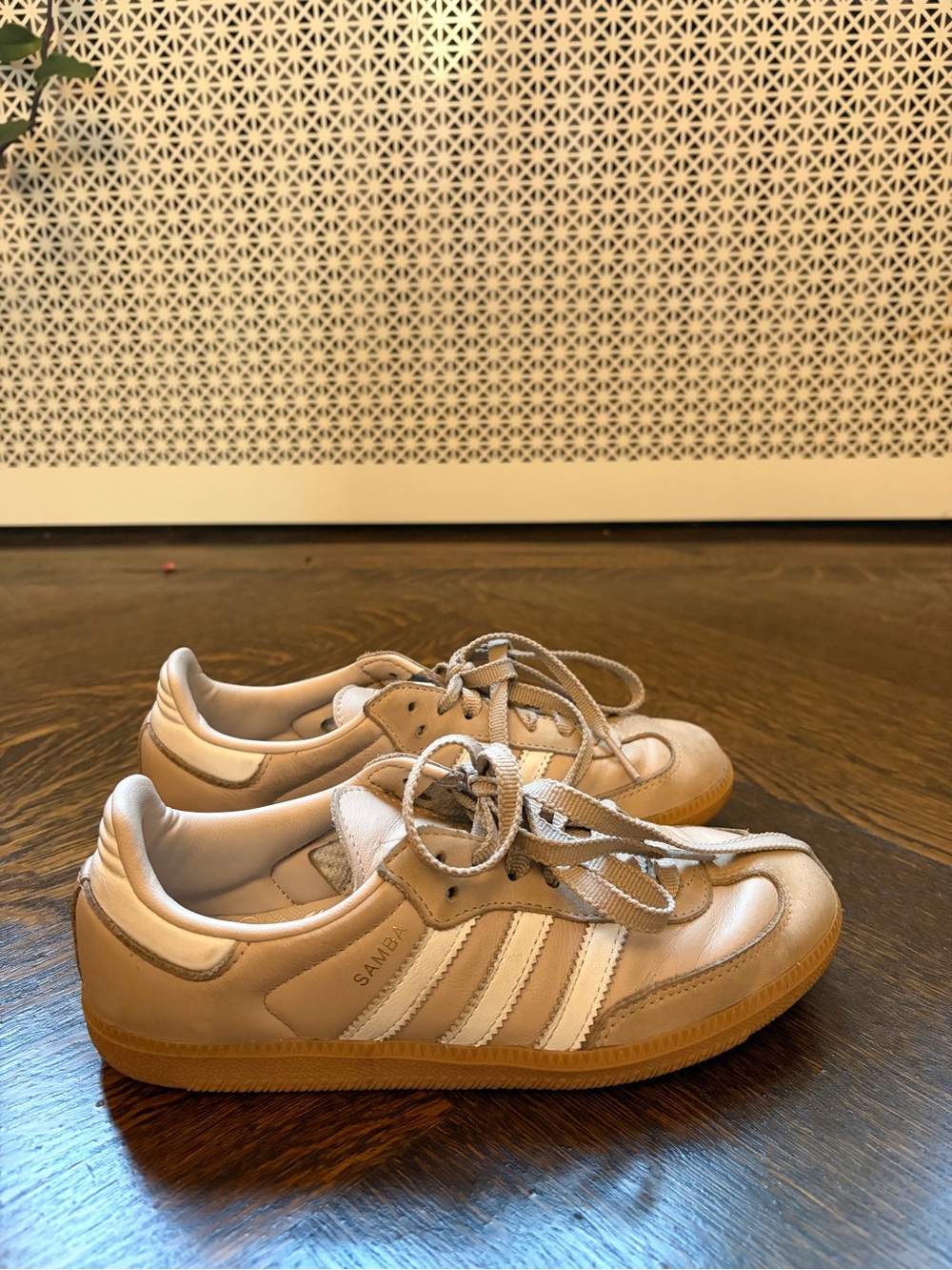 adidas Women’s Beige/Mauve Sneakers with White Stripes